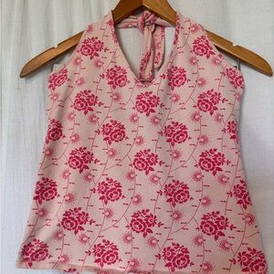 Y2K Vintage Floral Pink Halter Neck Top